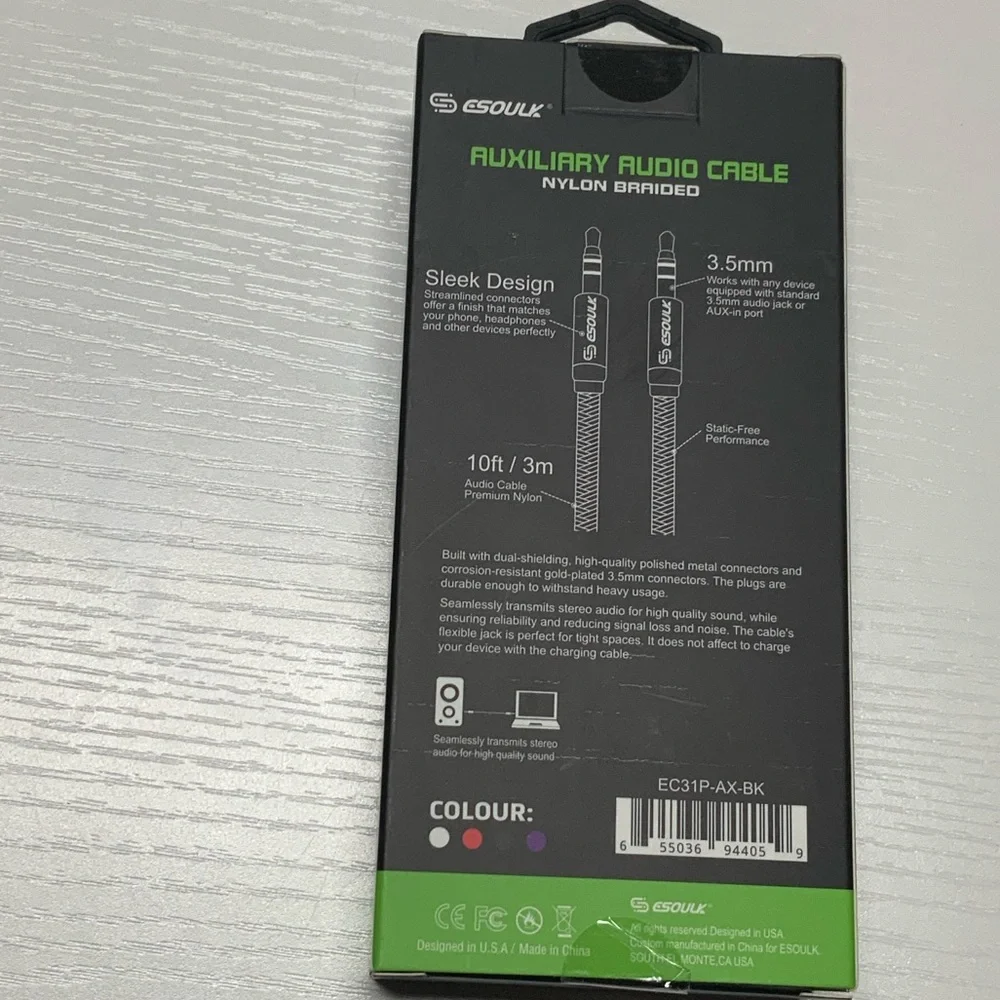 Black Auxiliary Audio Cable 10ft